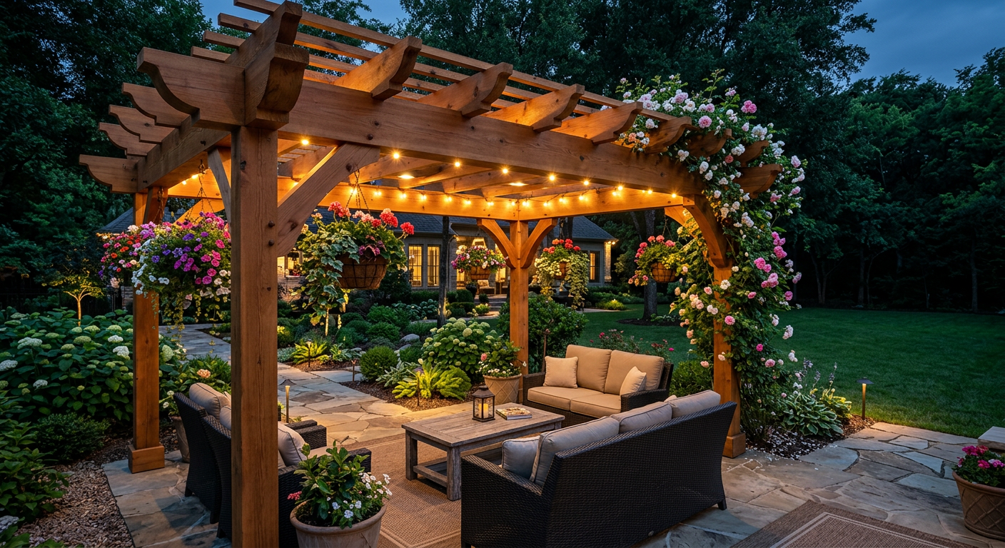 Cedar Arbor at Night with Warm Lighting